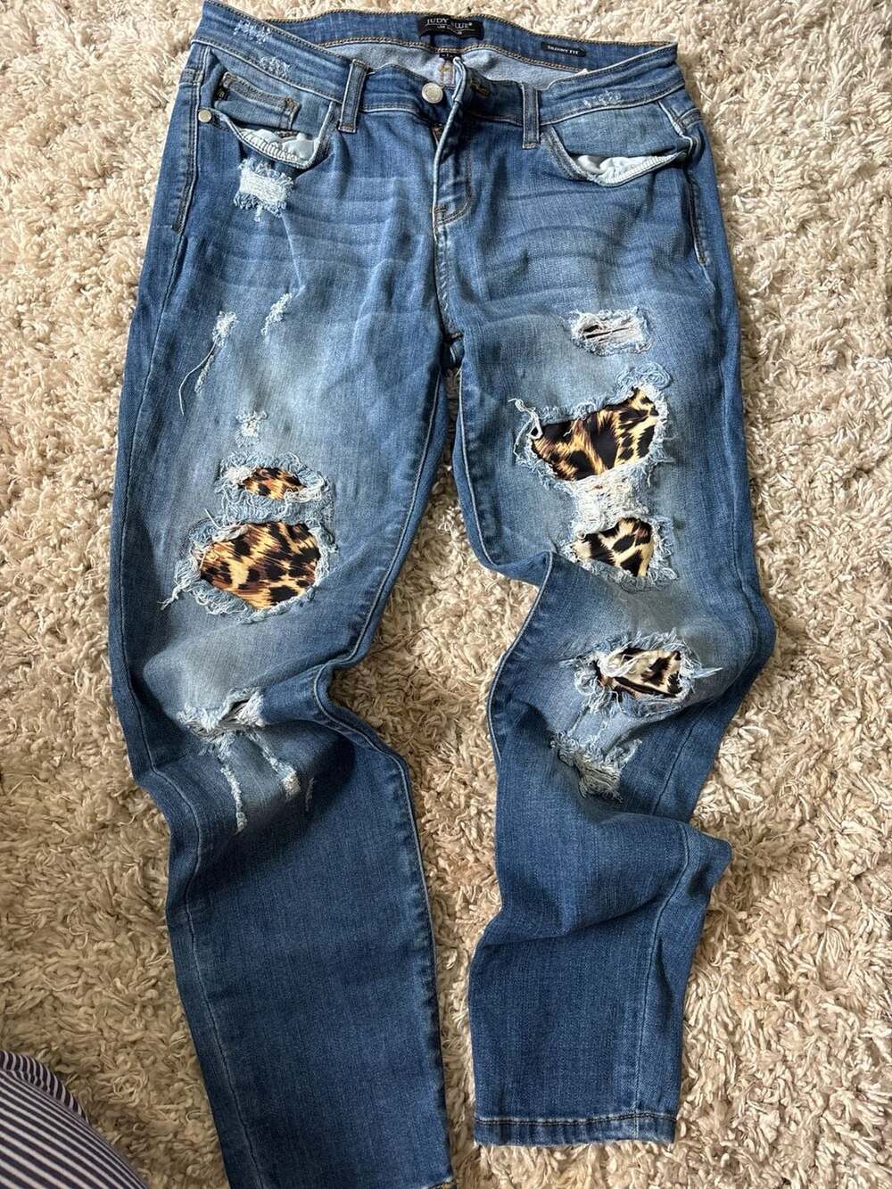 Judy Blue Leopard Print Patch Distressed Skinny Fit Jeans Size 9/29(0038)